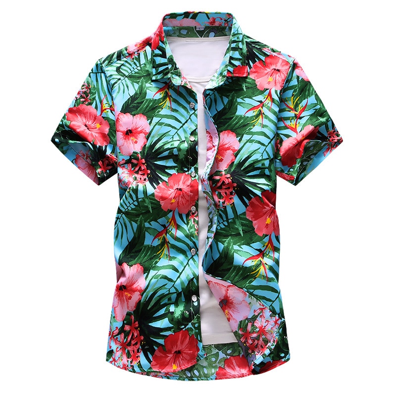 Camisa de praia havaiana de manga curta masculina, camisas